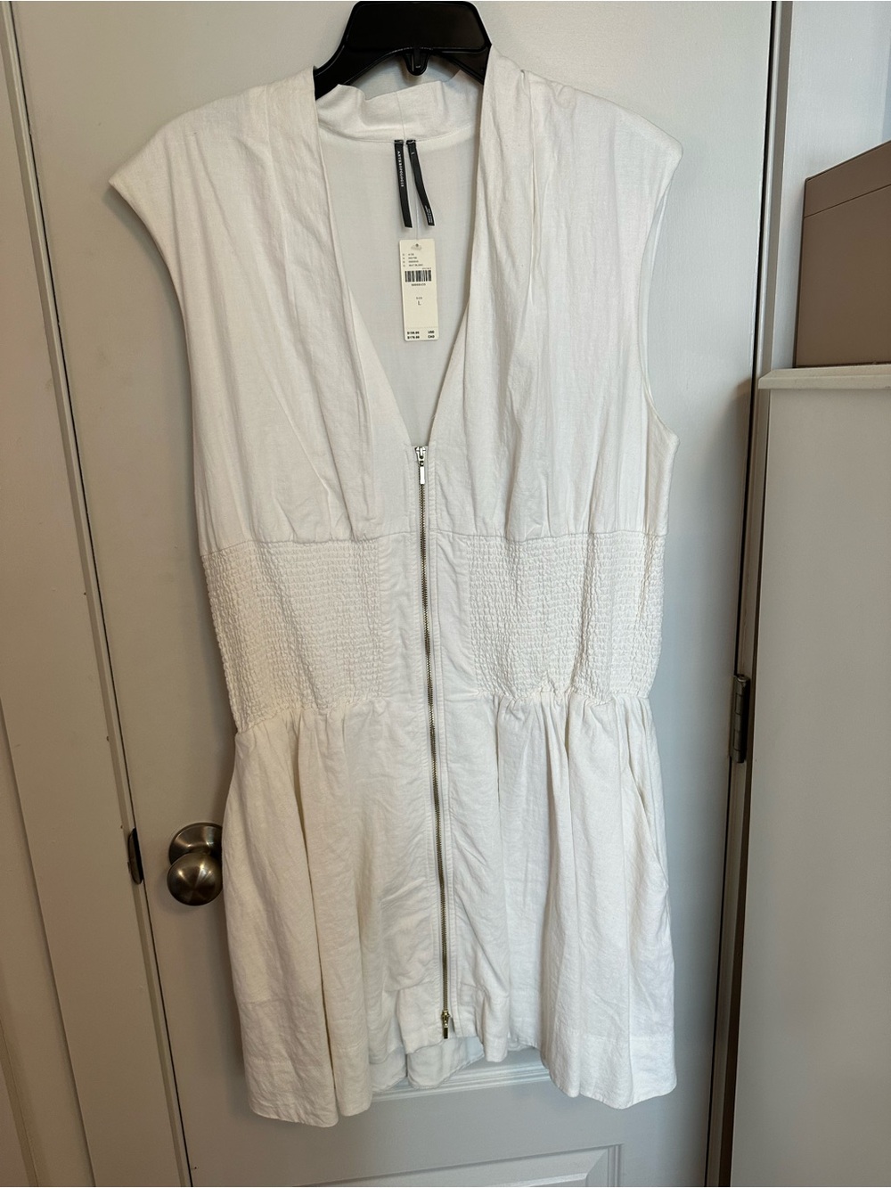 Anthropologie White Sleeveless Zip-Front Mini Dress